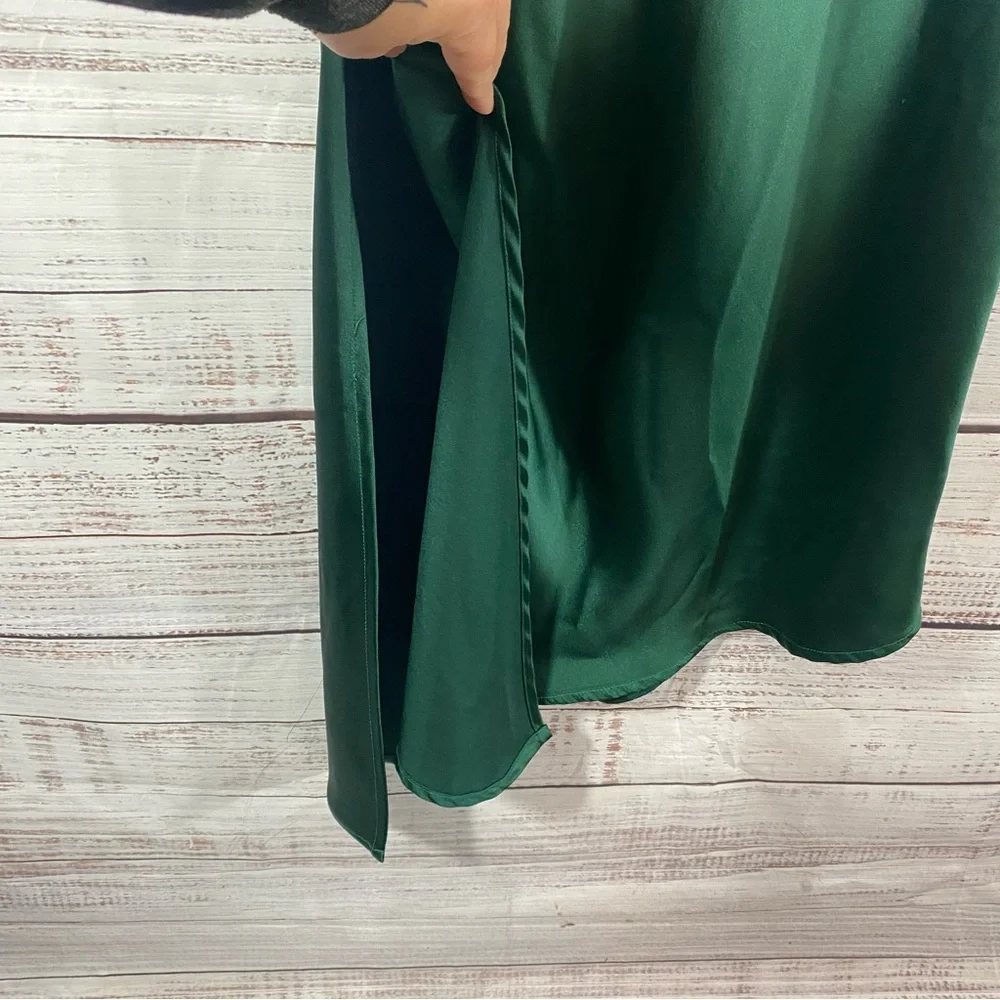 PETAL + PUP EMERALD GREEN LOW CUT BACK SILKY SIZE 4 HIGH LOW HEM DRESS - Picture 11 of 12